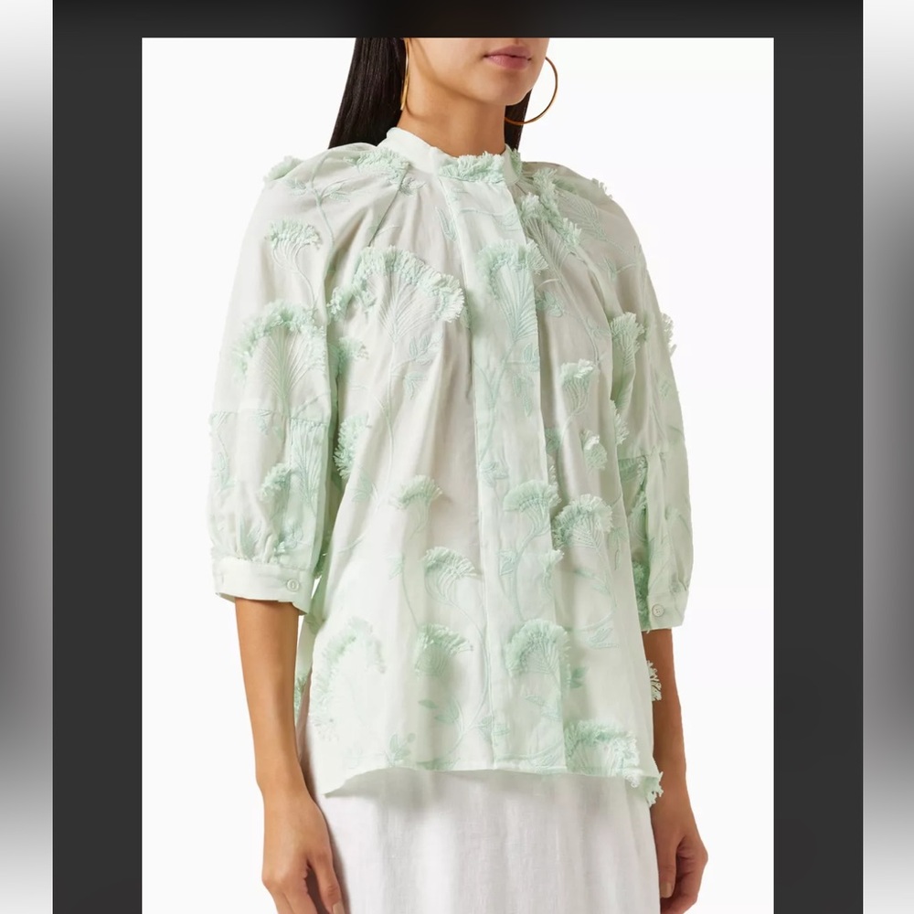 DAY Birger et Mikkelsen Charlie Blooming Fringes Buttondown blouse, Aqua size 40